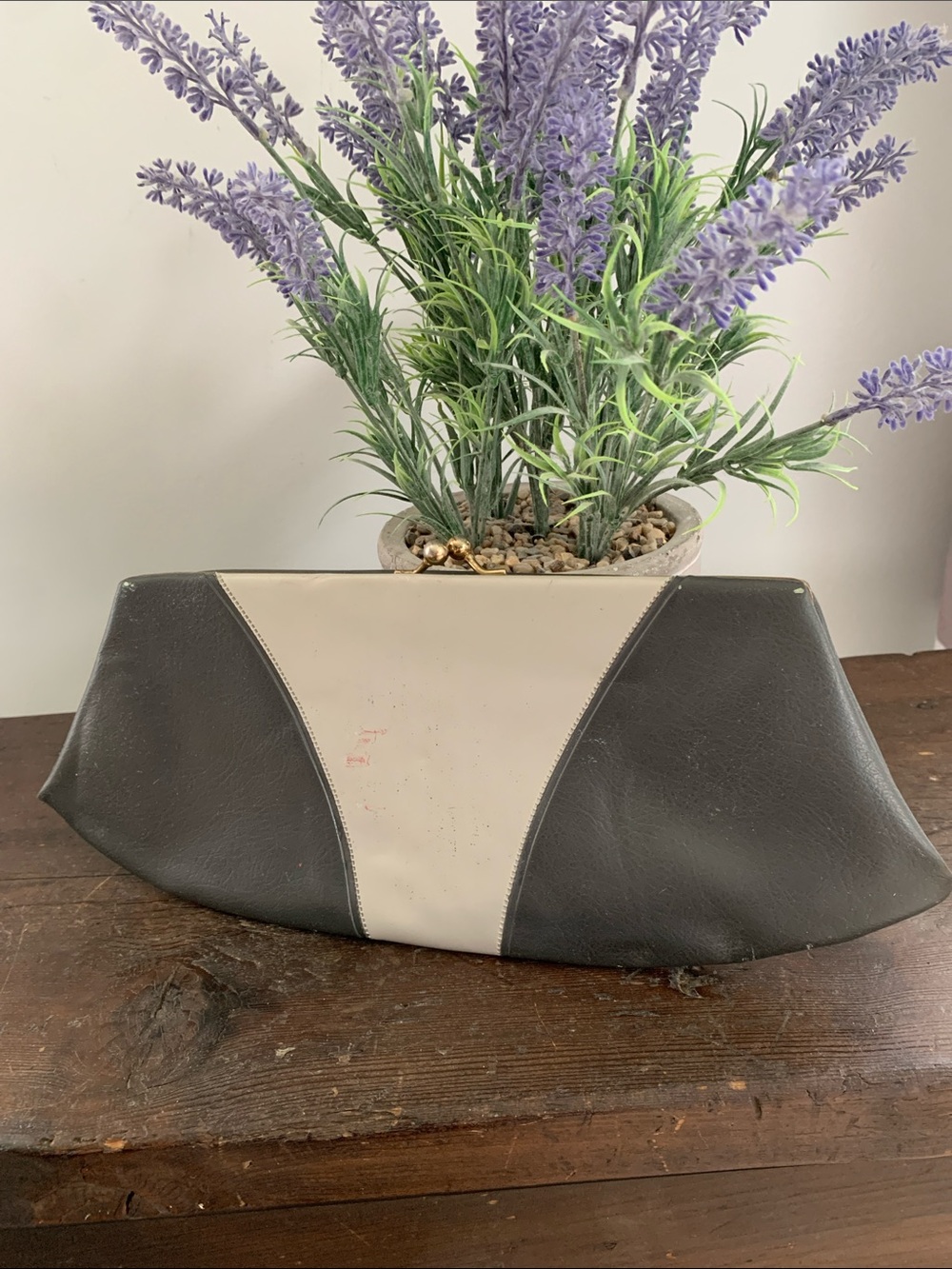 Vintage 1950s Colorblock Frame Clutch Purse V-Shape Chevron